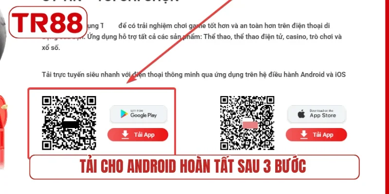 Tải cho Android hoàn tất sau 3 bước